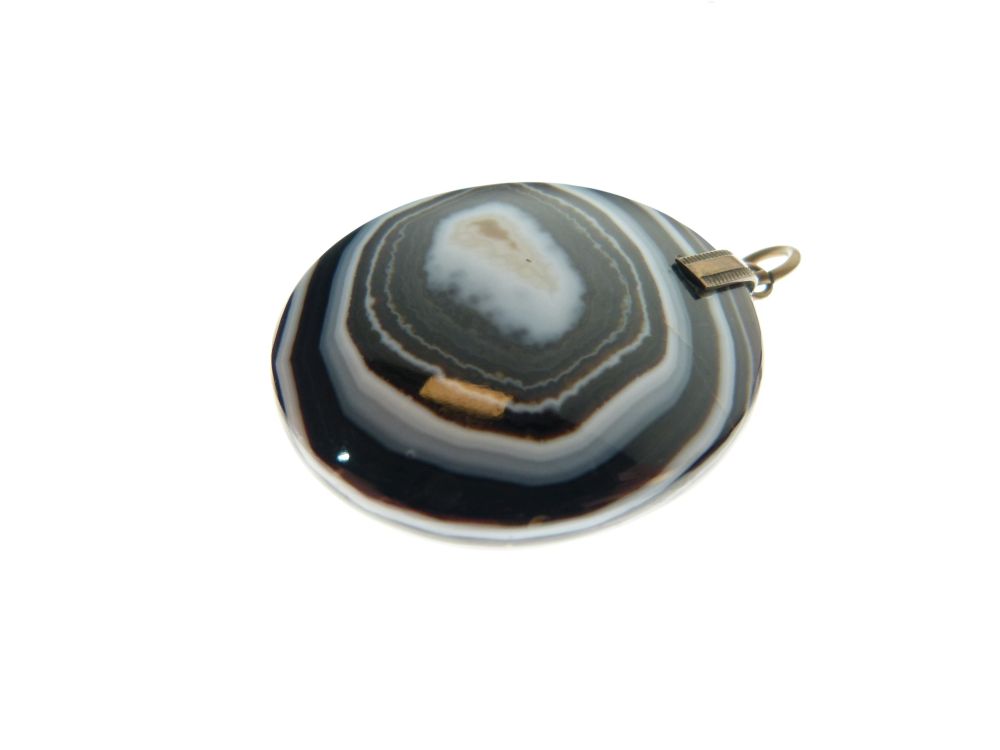 Blue John oval pendant approximately 36mm x 29mm, with white metal chain stamped Sterling, - Image 5 of 5