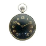 Military Interest - World War II-era Air Ministry nickel-plated open face pocket watch, black Arabic