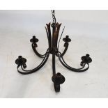 Wrought metal five-branch candelabrum or celling light approximately 65cm diameter x 50cm high