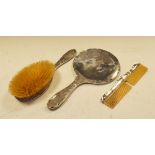 George V silver three-piece brush and mirror set, Birmingham 1918