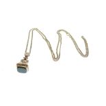 9ct gold bloodstone fob seal (unengraved), on a fine 9ct gold chain, 60cm long, 14.1g gross approx