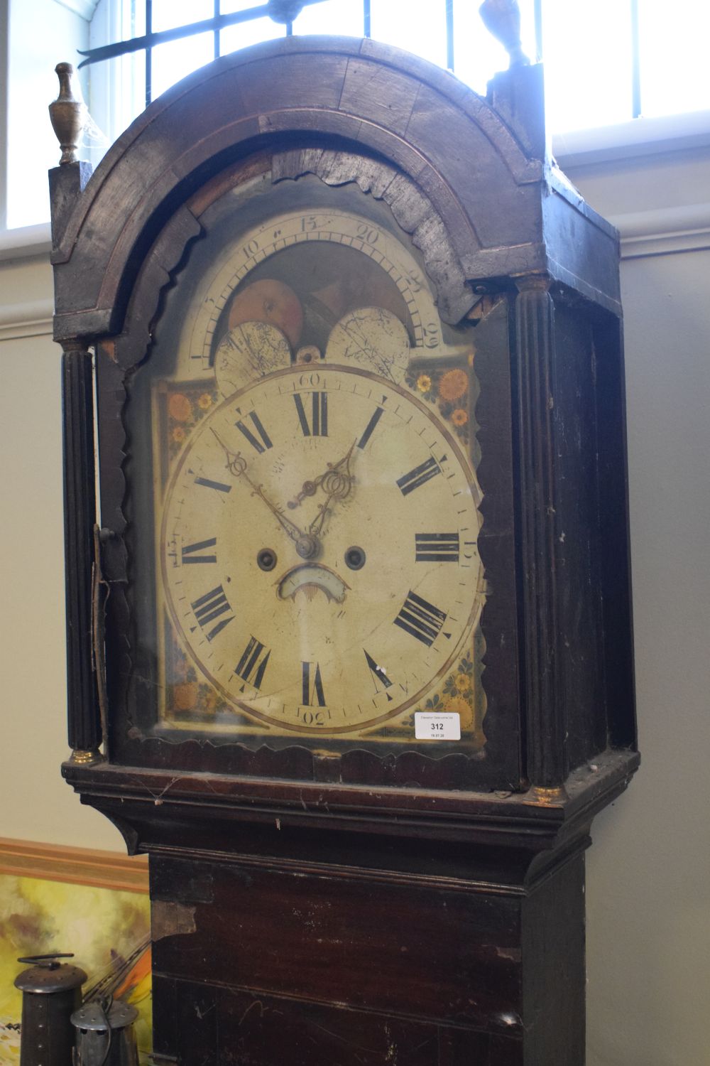 19th Century mahogany longcase clock having painted arched dial with moon phase, subsidiary - Image 2 of 7