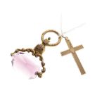 Crucifix stamped 9ct and a swivel fob seal, 8.5g gross approx