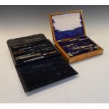 Late 19th Century oak metal cased box of drawing implements and one other folding case of drawing