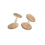 Pair of 9ct gold oval cufflinks monogrammed, 5.2g approx