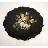 Victorian papier-mâché mother-of-pearl inlaid shaped circular table top having painted floral