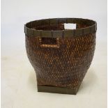 Woven basket having metal hoop rim and square metal foot, 39cm diameter