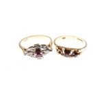 Dress ring set white and red stones, the shank stamped 18ct, size M½. together with a 9ct gold