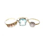 18ct gold dress ring set four graduated opals, size T, 1918, a diamond cluster ring, the shank
