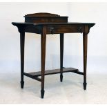 Edwardian inlaid rosewood writing table, with hinged superstructure enclosing stationery divisions