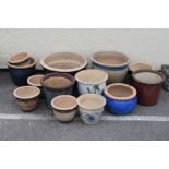 Large group of modern glazed ceramic planters, largest 46cm diameter (14)