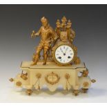 Late 19th Century French gilt spelter and alabaster mantel clock, the Japy Freres movement outside