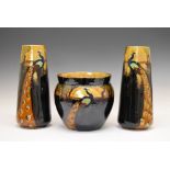 Thomas Forrester & Sons Phoenix Ware - Tall pair of vases and jardinière or planter, each with