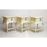 Set of three Willis & Gambler cream-painted serpentine-fronted occasional tables, each with brushing