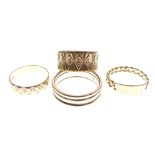 Four assorted 9ct gold rings, 13.3g approx (4)