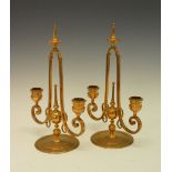 Pair of copper two-branch table candelabra, 30cm high