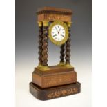 19th Century French inlaid rosewood portico clock with 4-inch Roman dial, the Japy Freres movement