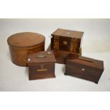 Selection of vintage boxes to include Victorian walnut and marquetry jewellery box, Campaign-style