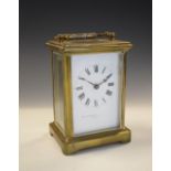 Early 20th Century brass carriage timepiece retailed by Wm.Bruford Exeter, 11cm high excluding