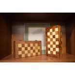 Shagreen-effect photograph frame, together with two travelling chess sets (3)