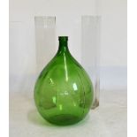 Pair of tall clear glass vases of square section, 79cm high, together with a green glass carboy (3)