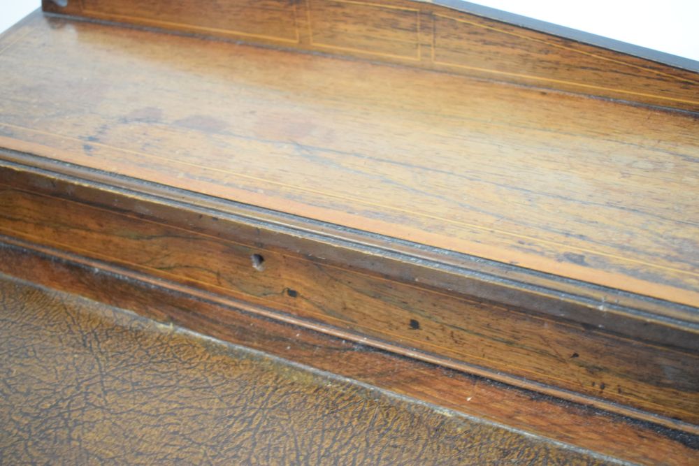 Edwardian inlaid rosewood writing table, with hinged superstructure enclosing stationery divisions - Image 4 of 6