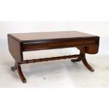 Reproduction mahogany coffee table with drop ends, 95cm x 53cm x 43cm high