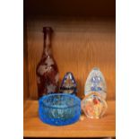 Group of assorted glassware to include Whitefriars-style kingfisher blue glass cylindrical pot