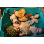 Quantity of vintage 20th Century children's toys to include; mohair animals, plastic dolls, golden