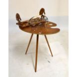 Circa 1960's occasional table in the form of an artists palette on tripod supports, 50cm wide x 48cm