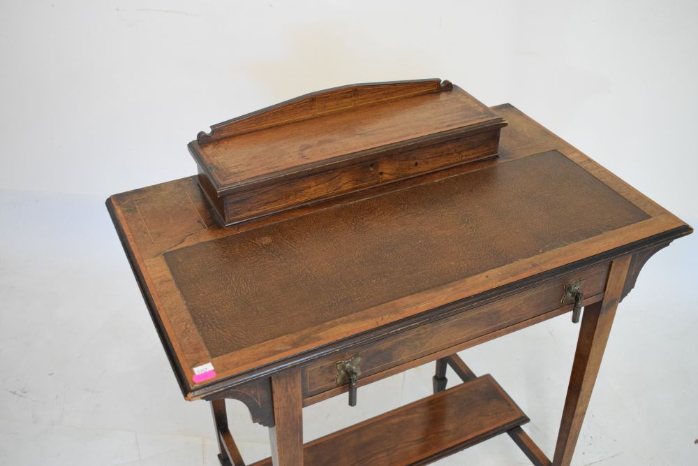 Edwardian inlaid rosewood writing table, with hinged superstructure enclosing stationery divisions - Image 2 of 6