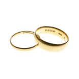 Two 22ct gold wedding bands, sizes K & N respectively, 7.5g approx (2)
