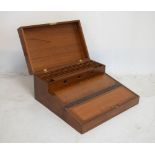Large 19th Century Campaign-style teak lap desk or writing box, the hinged cover enclosing
