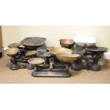Large collection of assorted grocer's scales, pan scales, etc