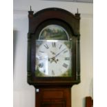 Early 19th Century mahogany-cased eight-day painted dial longcase clock, with 14-inch break-arched