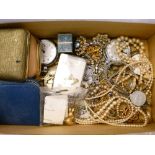 Assorted costume jewellery and watches to include simulated pearl necklaces, base metal open-face