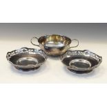 Pair of George VI silver bon bon dishes of pierced design, Sheffield 1942, together with a George VI