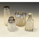 Late Victorian silver-mounted cut glass scent bottle, the fan-shaped stopper and collar with