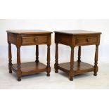 Ercol - Pair of mid-brown elm occasional tables, each with single drawer and undershelf, 46cm wide x