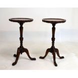 Pair of reproduction mahogany pie-crust tripod occasional tables, 29cm diameter x 53cm high (2)