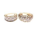 14ct gold drees ring, millegrain-set with white stones, size L, together with a similar Eastern