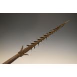 Ethnographica - Tribal fishing spear with barbed metal head, 170cm long