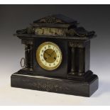 Late 19th Century French black slate mantel clock of temple design, 35cm high