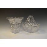 Large cut crystal glass basket, (25cm), together with large square vase, (21cm)