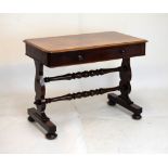 Victorian mahogany sofa table fitted one drawer, raised on shaped end supports united by two