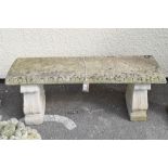 Reconstituted garden seat with slab top on scroll supports, 112cm x 38cm x 41cm high