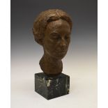 Mid 20th Century bronze bust of a lady, on marble plinth, overall height 45cm