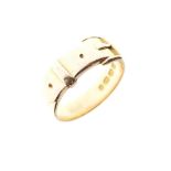 Victorian gentleman's 18ct gold band ring formed as a buckled belt, Birmingham 1879, size R, 5.8g