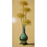 After Tretchikoff - Coloured print - Four chrysanthemum stems in an Oriental turquoise glazed