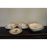 Pair of 19th Century transfer printed sauce tureens, covers and stands, three matching square